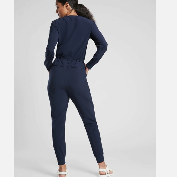 Athleta Zuma Athleisure Lightweight Stretch Jogger Jumpsuit Navy Size Small - Picture 2 of 10